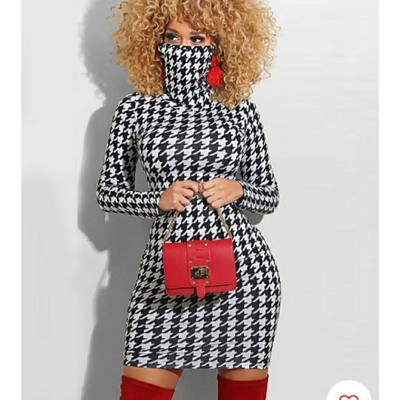 *1 left*Houndstooth Bodycon Dress w/attached mask - Picture 2 of 5